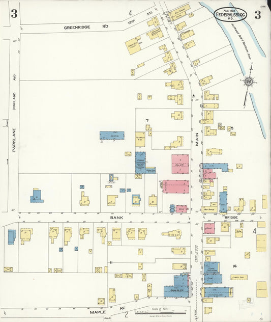 Sanborn Fire Insurance Map from Federalsburg, Caroline County, Maryland (1923), Sheet #0003 - Historic Sanborn Fire Insurance Map Print, vintage old map wall art, antique decor, genealogy gift, Maryland Maryland map