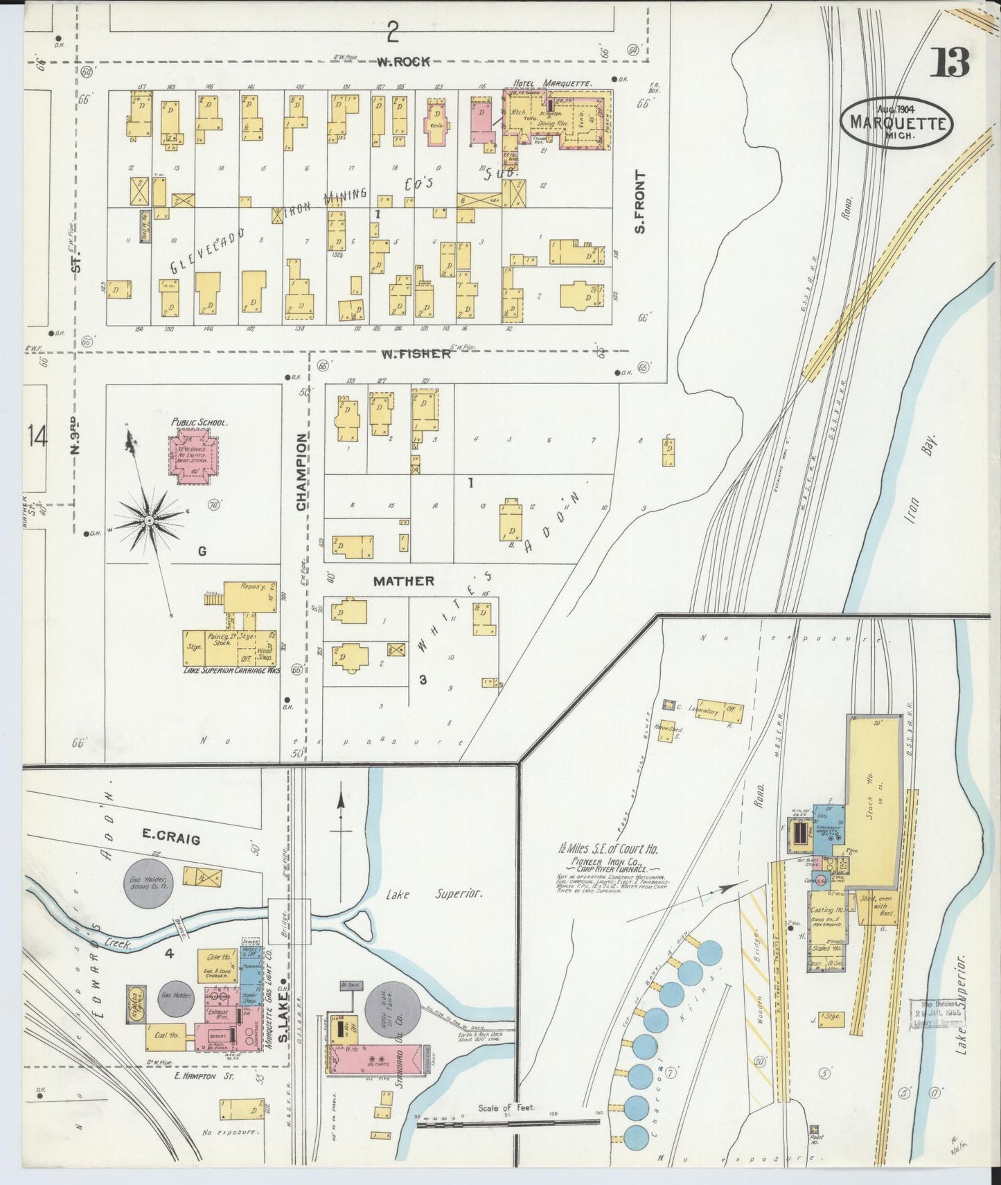 Sanborn Fire Insurance Map from Marquette, Marquette County, Michigan (1904), Sheet #0013 - Historic Sanborn Fire Insurance Map Print, vintage old map wall art, antique decor, genealogy gift, Michigan Michigan map