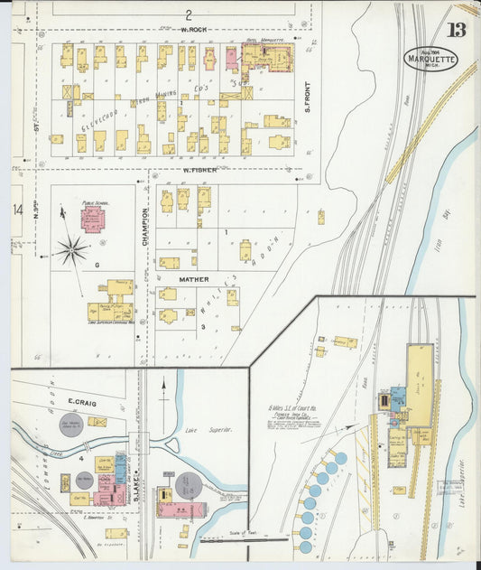 Sanborn Fire Insurance Map from Marquette, Marquette County, Michigan (1904), Sheet #0013 - Historic Sanborn Fire Insurance Map Print, vintage old map wall art, antique decor, genealogy gift, Michigan Michigan map
