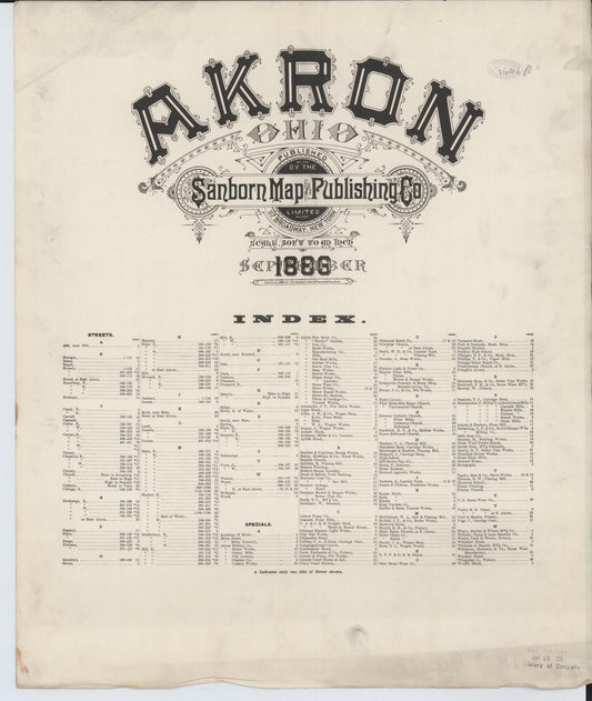 Sanborn Fire Insurance Map from Akron, Summit County, Ohio. (1886) – Historic Sanborn Fire Insurance Map Print