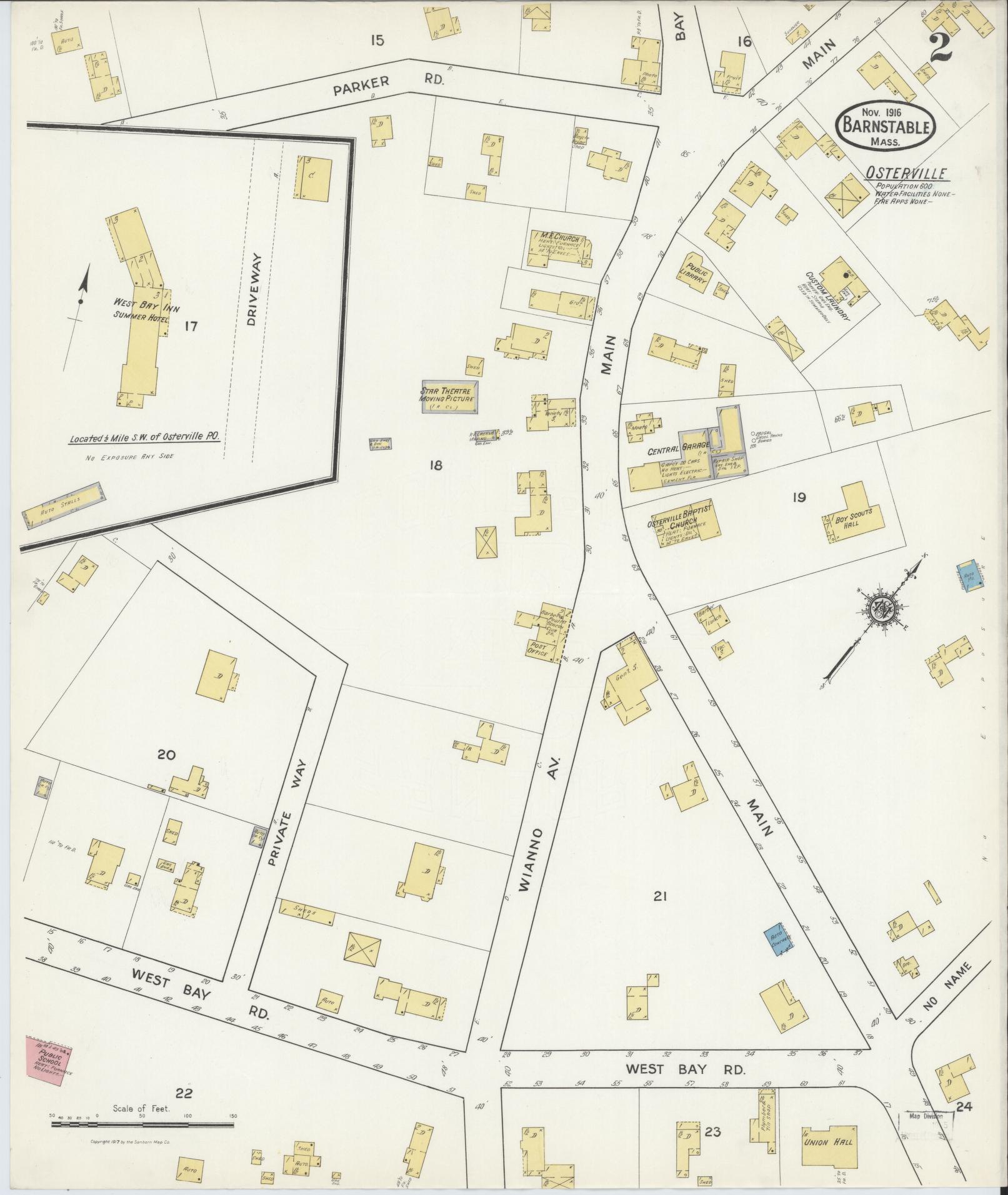 Sanborn Fire Insurance Map from Barnstable, Barnstable County, Massachusetts (1916), Sheet #0002 - Complete Map Set gallery image, historic Sanborn map, vintage wall art, Massachusetts Massachusetts