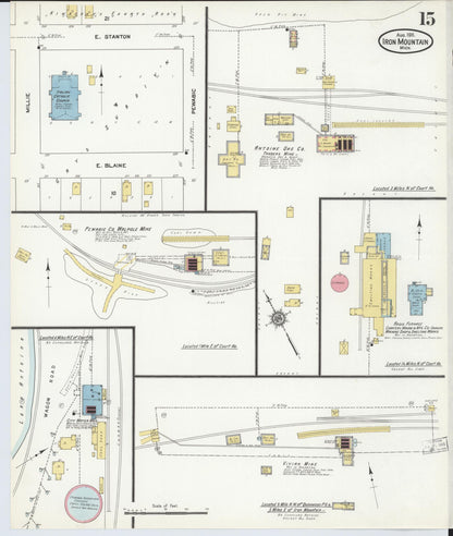 Sanborn Fire Insurance Map from Iron Mountain, Dickinson County, Michigan (1911), Sheet #0015 - Historic Sanborn Fire Insurance Map Print, vintage old map wall art, antique decor, genealogy gift, Michigan Michigan map