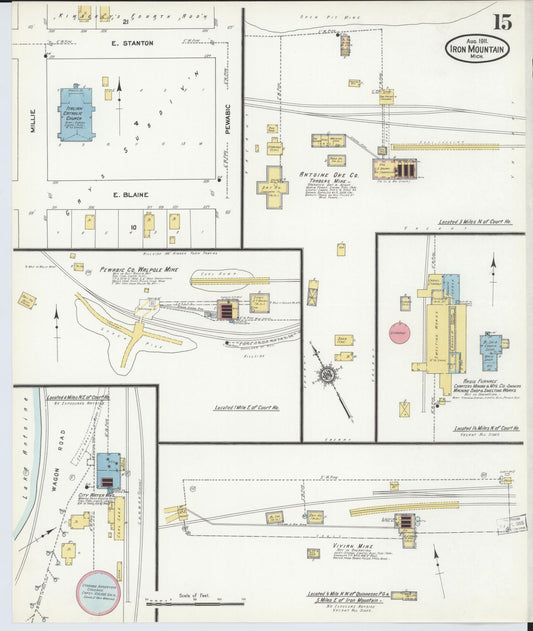 Sanborn Fire Insurance Map from Iron Mountain, Dickinson County, Michigan (1911), Sheet #0015 - Historic Sanborn Fire Insurance Map Print, vintage old map wall art, antique decor, genealogy gift, Michigan Michigan map