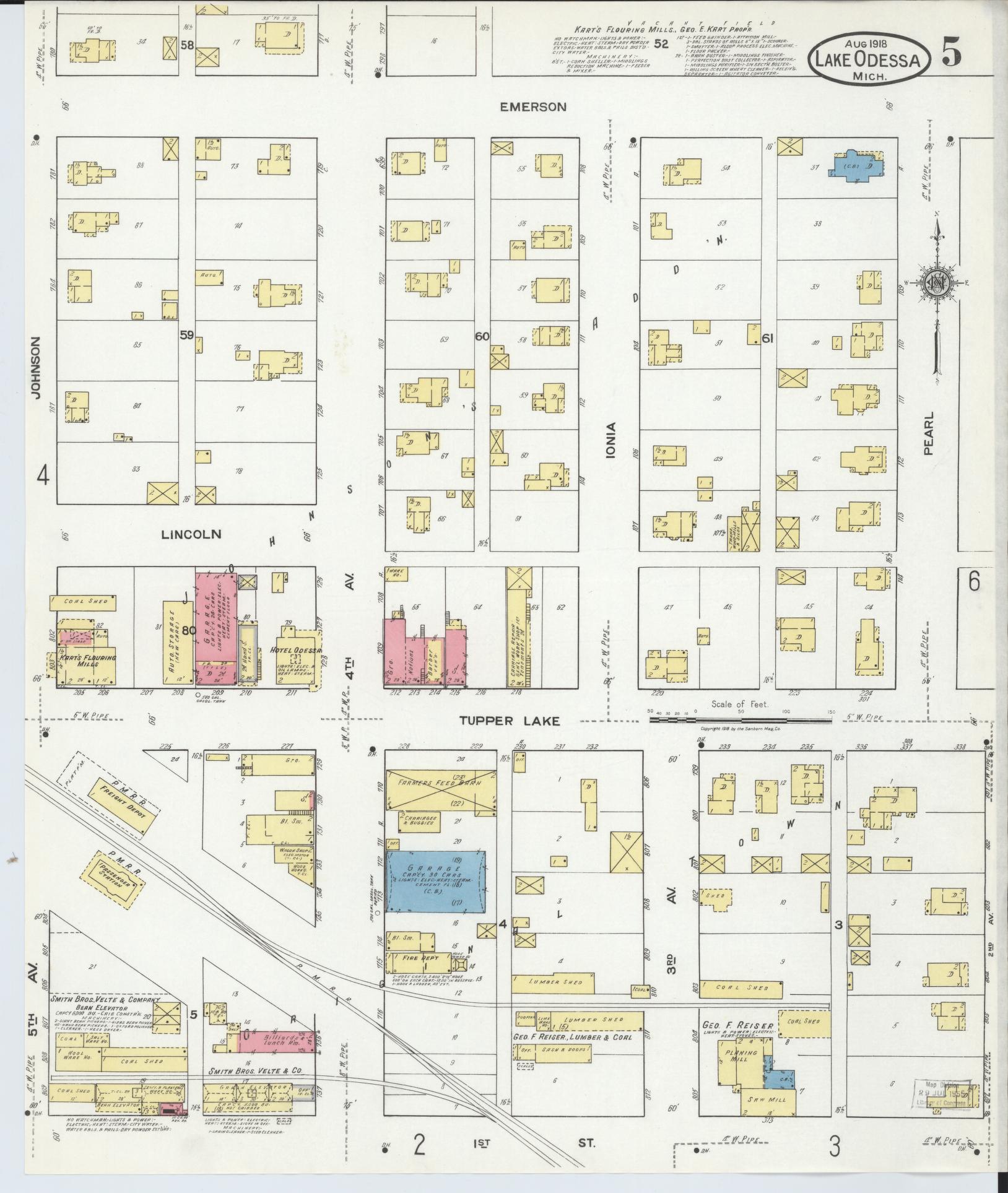 Sanborn Fire Insurance Map from Lake Odessa, Ionia County, Michigan (1918), Sheet #0005 - Historic Sanborn Fire Insurance Map Print, vintage old map wall art, antique decor, genealogy gift, Michigan Michigan map