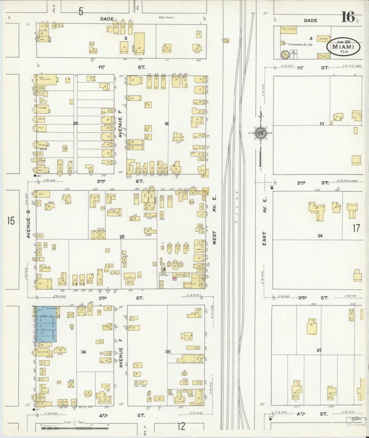 Sanborn Fire Insurance Map from Miami, Dade County, Florida (1910), Sheet #0016 - Complete Map Set gallery image, historic Sanborn map, vintage wall art, Florida Florida