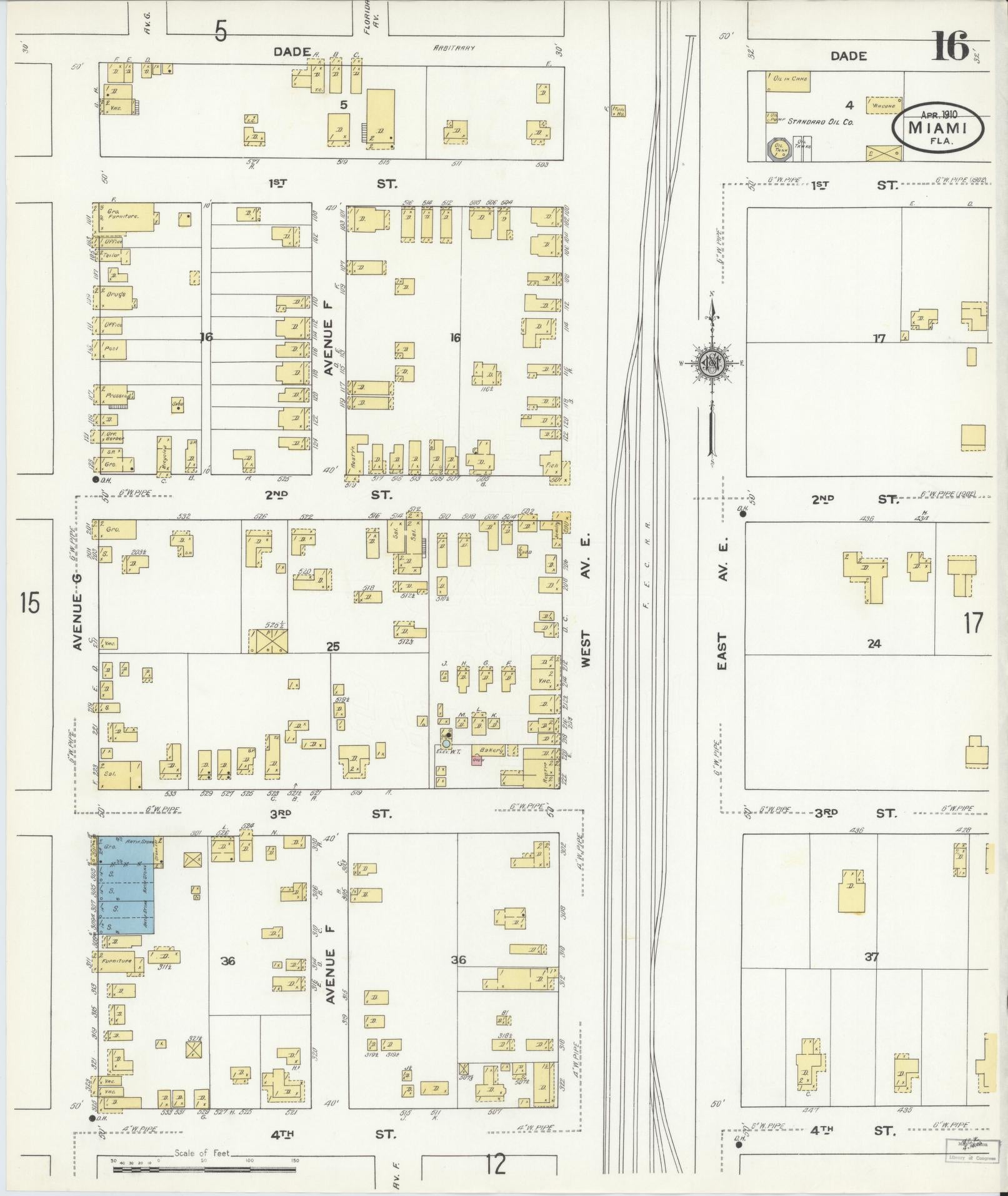 Sanborn Fire Insurance Map from Miami, Dade County, Florida (1910), Sheet #0016 - Complete Map Set gallery image, historic Sanborn map, vintage wall art, Florida Florida