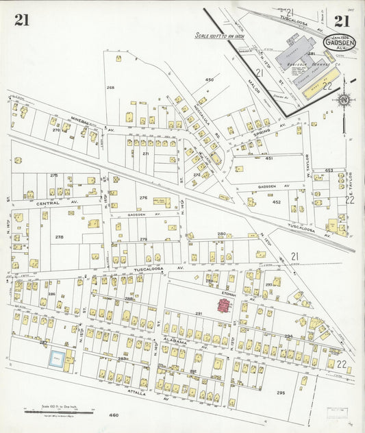 Sanborn Fire Insurance Map from Gadsden, Etowah County, Alabama (1926), Sheet #0021 - Historic Sanborn Fire Insurance Map Print, vintage old map wall art, antique decor, genealogy gift, Alabama Alabama map