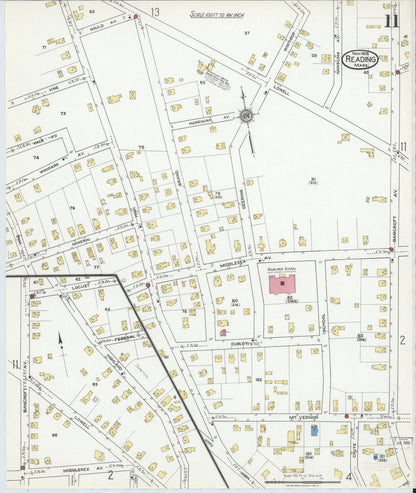 Sanborn Fire Insurance Map from Reading, Middlesex County, Massachusetts (1918), Sheet #0011 - Historic Sanborn Fire Insurance Map Print, vintage old map wall art, antique decor, genealogy gift, Massachusetts Massachusetts map