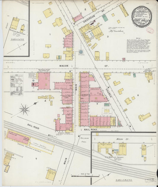 Sanborn Fire Insurance Map from Fort Valley, Peach County, Georgia (1895), Sheet #0001 - Historic Sanborn Fire Insurance Map Print, vintage old map wall art, antique decor, genealogy gift, Georgia Georgia map