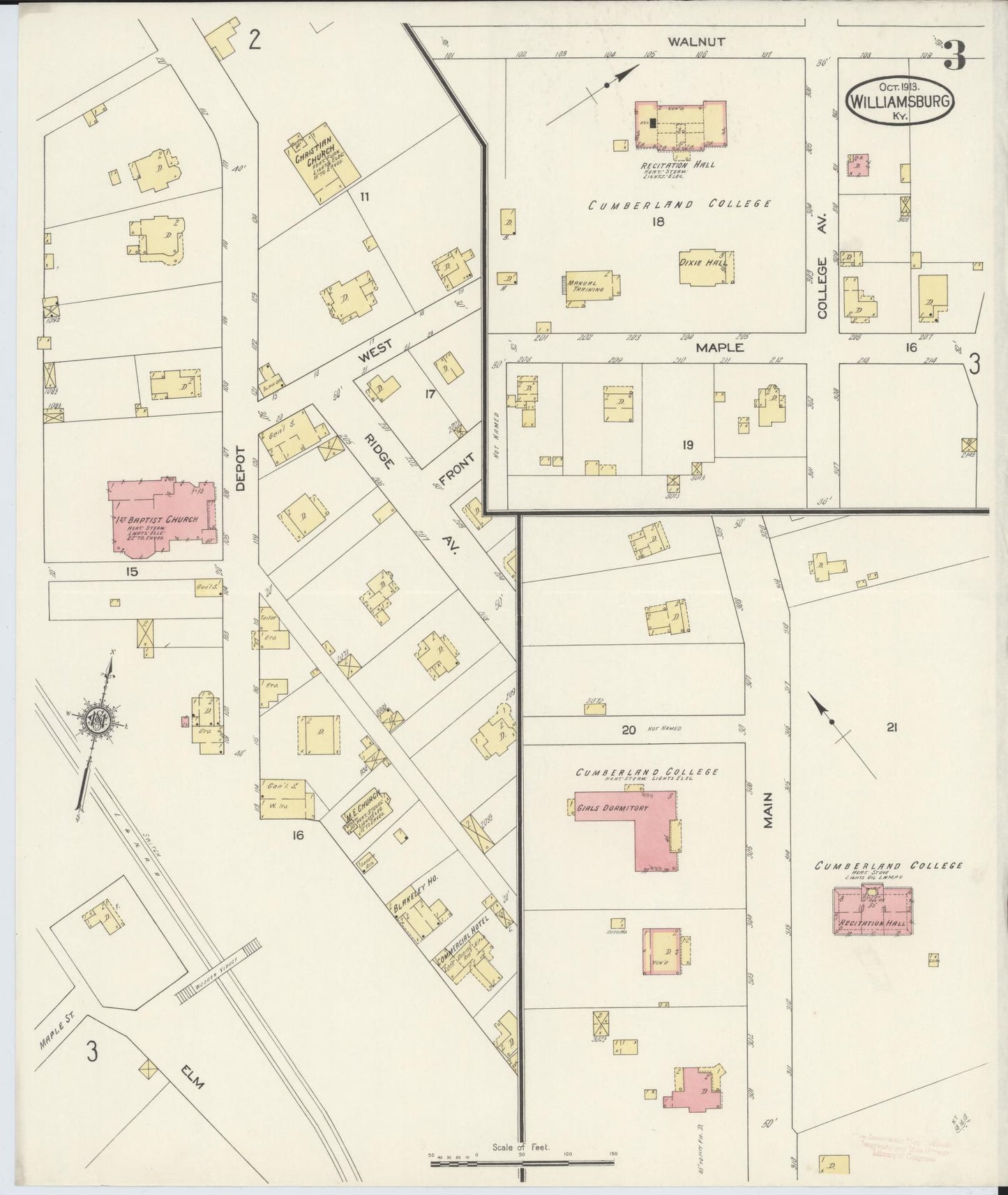 Sanborn Fire Insurance Map from Williamsburg, Whitley County, Kentucky (1913), Sheet #0003 - Complete Map Set gallery image, historic Sanborn map, vintage wall art, Kentucky Kentucky