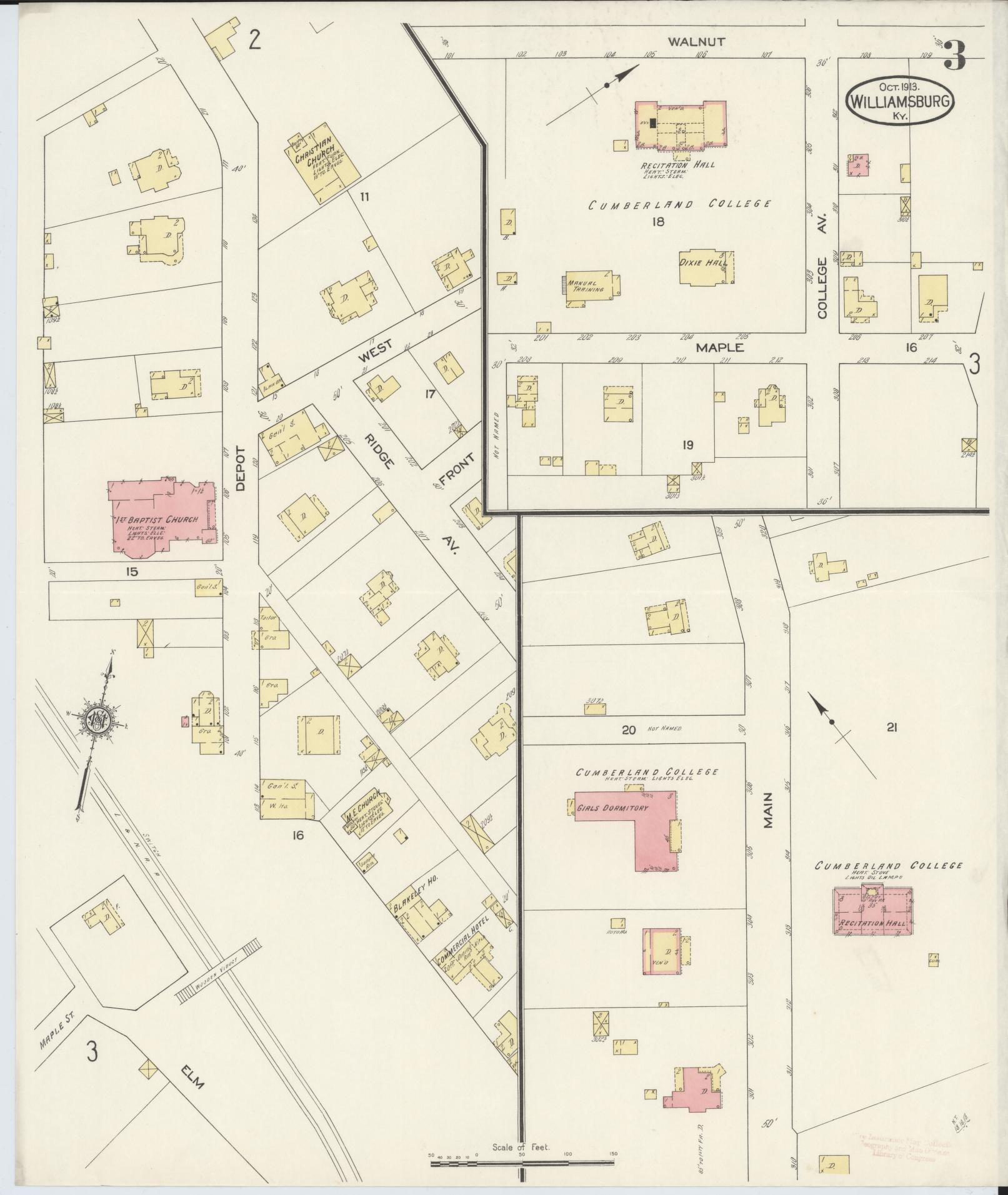 Sanborn Fire Insurance Map from Williamsburg, Whitley County, Kentucky (1913), Sheet #0003 - Complete Map Set gallery image, historic Sanborn map, vintage wall art, Kentucky Kentucky