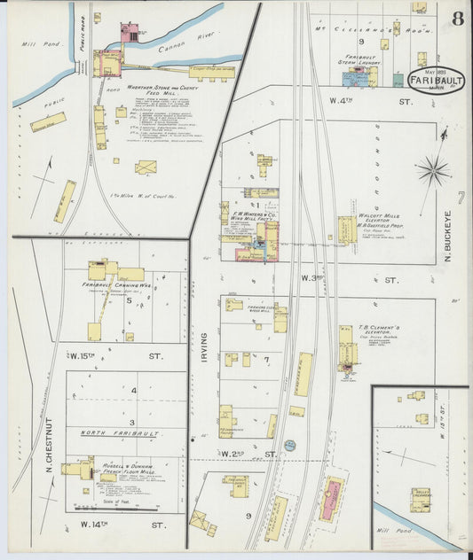 Sanborn Fire Insurance Map from Faribault, Rice County, Minnesota (1893), Sheet #0008 - Historic Sanborn Fire Insurance Map Print, vintage old map wall art, antique decor, genealogy gift, Minnesota Minnesota map