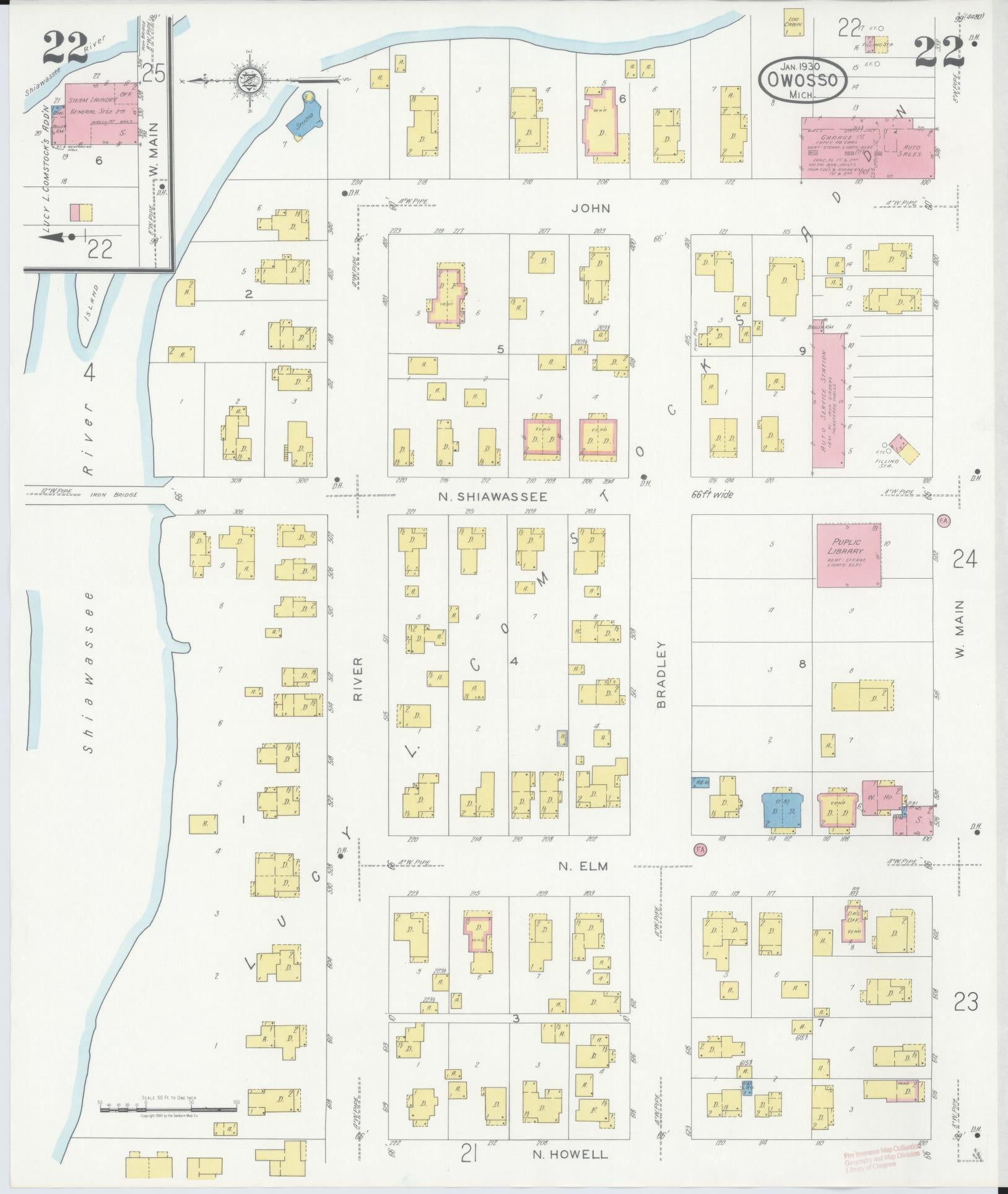 Sanborn Fire Insurance Map from Owosso, Shiawassee County, Michigan (1930), Sheet #0022 - Complete Map Set gallery image, historic Sanborn map, vintage wall art, Michigan Michigan