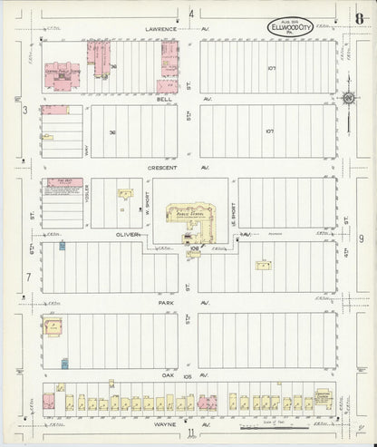 Sanborn Fire Insurance Map from Ellwood City, Lawrence County, Pennsylvania (1914), Sheet #0008 - Historic Sanborn Fire Insurance Map Print, vintage old map wall art, antique decor, genealogy gift, Pennsylvania Pennsylvania map