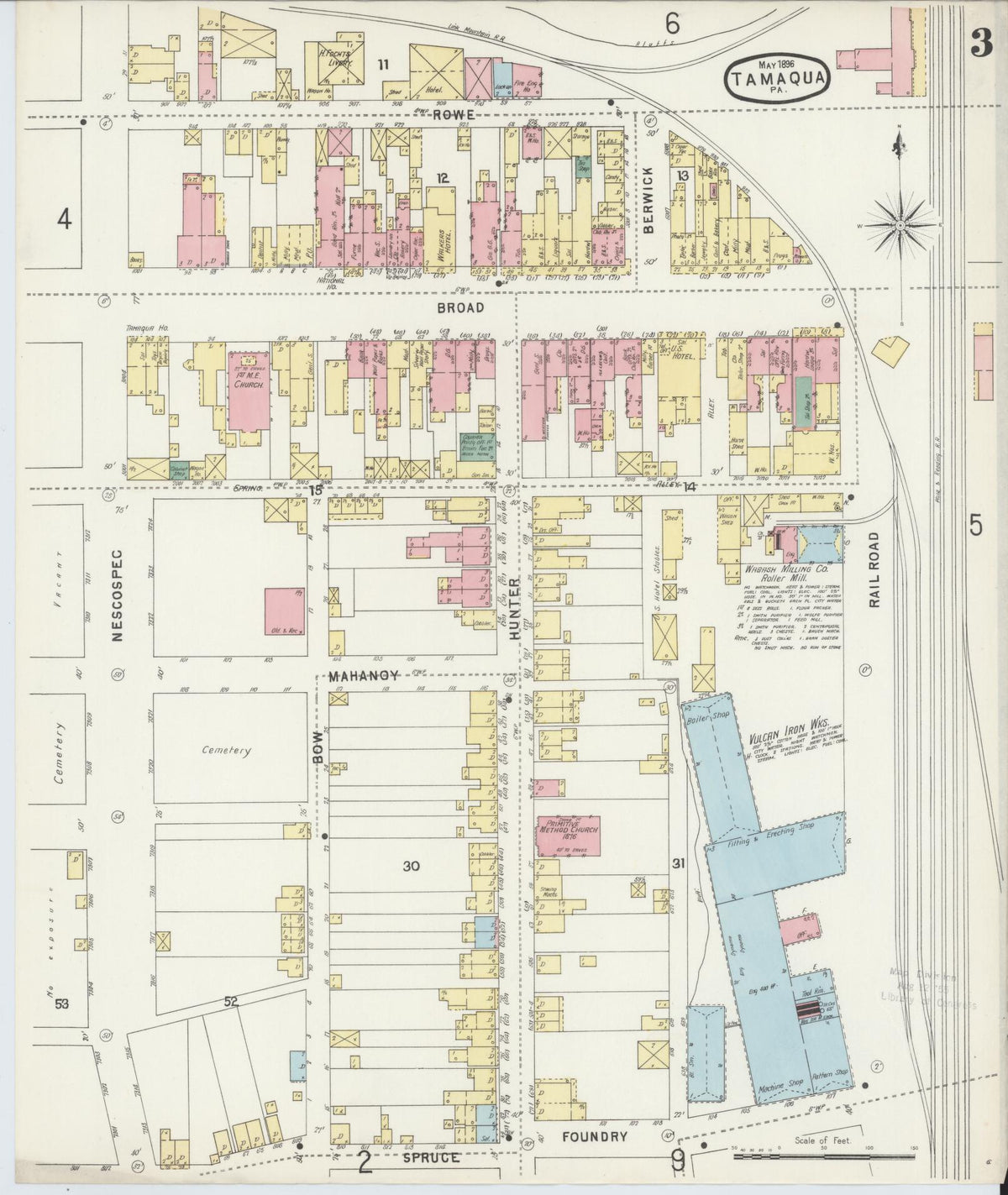 Sanborn Fire Insurance Map from Tamaqua, Schuylkill County, Pennsylvania (1896), Sheet #0003 - Historic Sanborn Fire Insurance Map Print, vintage old map wall art, antique decor, genealogy gift, Pennsylvania Pennsylvania map