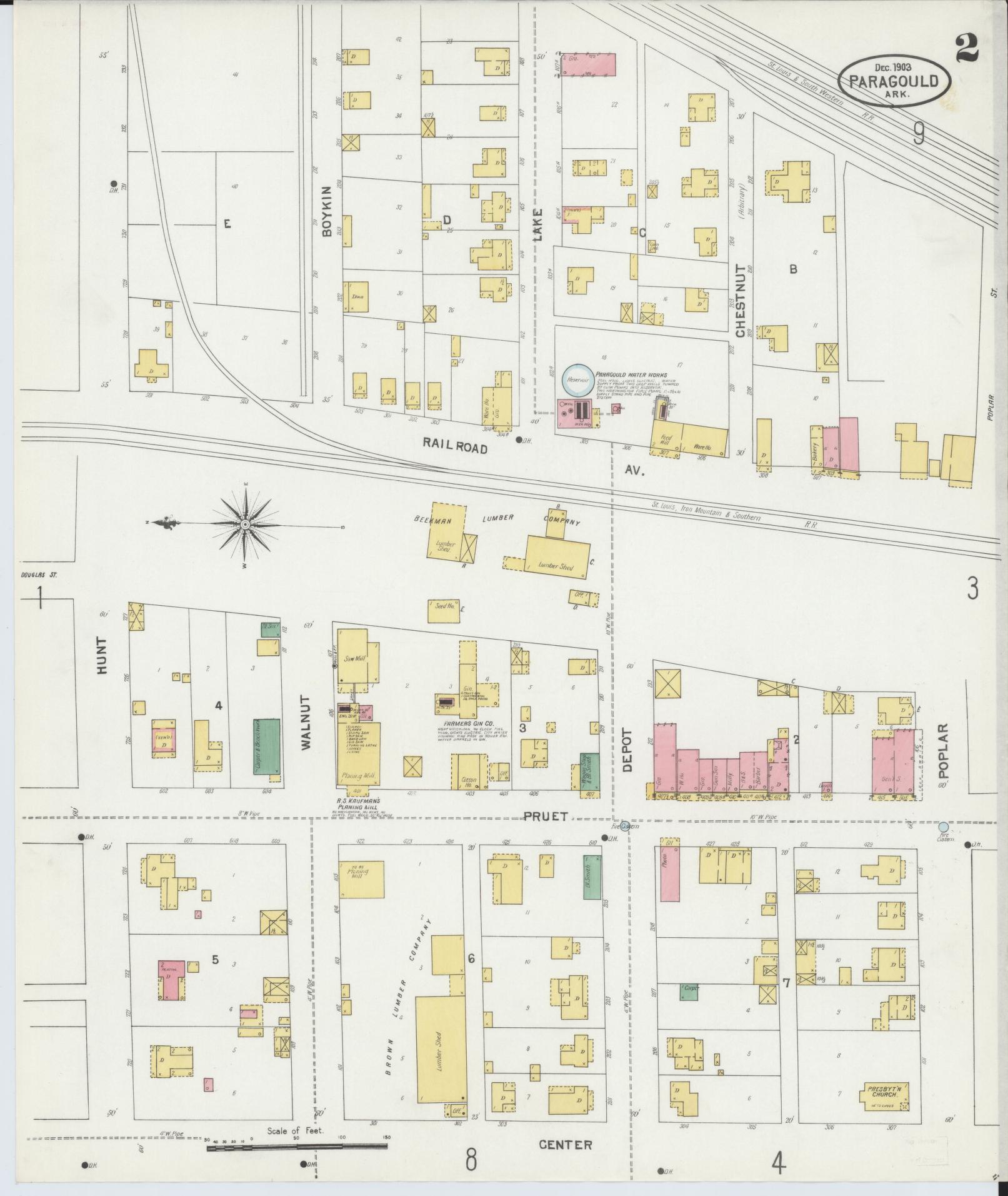 Sanborn Fire Insurance Map from Paragould, Greene County, Arkansas (1903), Sheet #0002 - Complete Map Set gallery image, historic Sanborn map, vintage wall art, Arkansas Arkansas