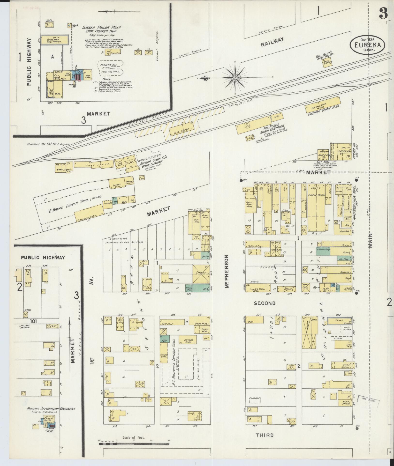 Sanborn Fire Insurance Map from Eureka, McPherson County, South Dakota (1898), Sheet #0003 - Complete Map Set gallery image, historic Sanborn map, vintage wall art, South Dakota South Dakota