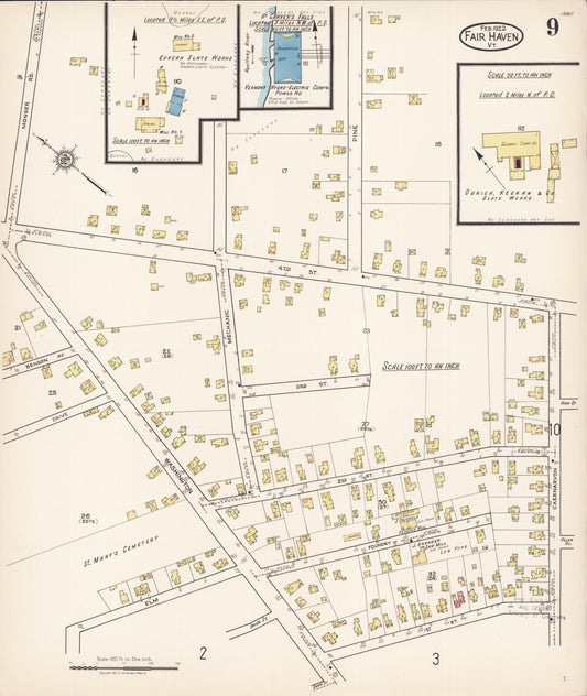 Sanborn Fire Insurance Map from Fair Haven, Rutland County, Vermont (1922), Sheet #0009 - Historic Sanborn Fire Insurance Map Print, vintage old map wall art, antique decor, genealogy gift, Vermont Vermont map