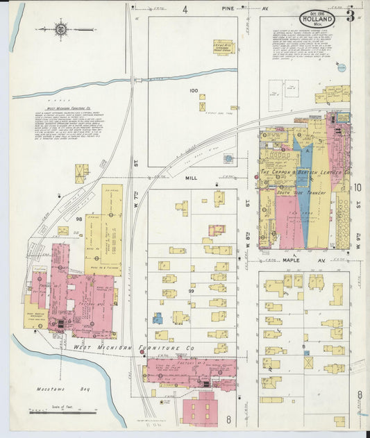 Sanborn Fire Insurance Map from Holland, Ottawa County, Michigan (1916), Sheet #0003 - Historic Sanborn Fire Insurance Map Print, vintage old map wall art, antique decor, genealogy gift, Michigan Michigan map