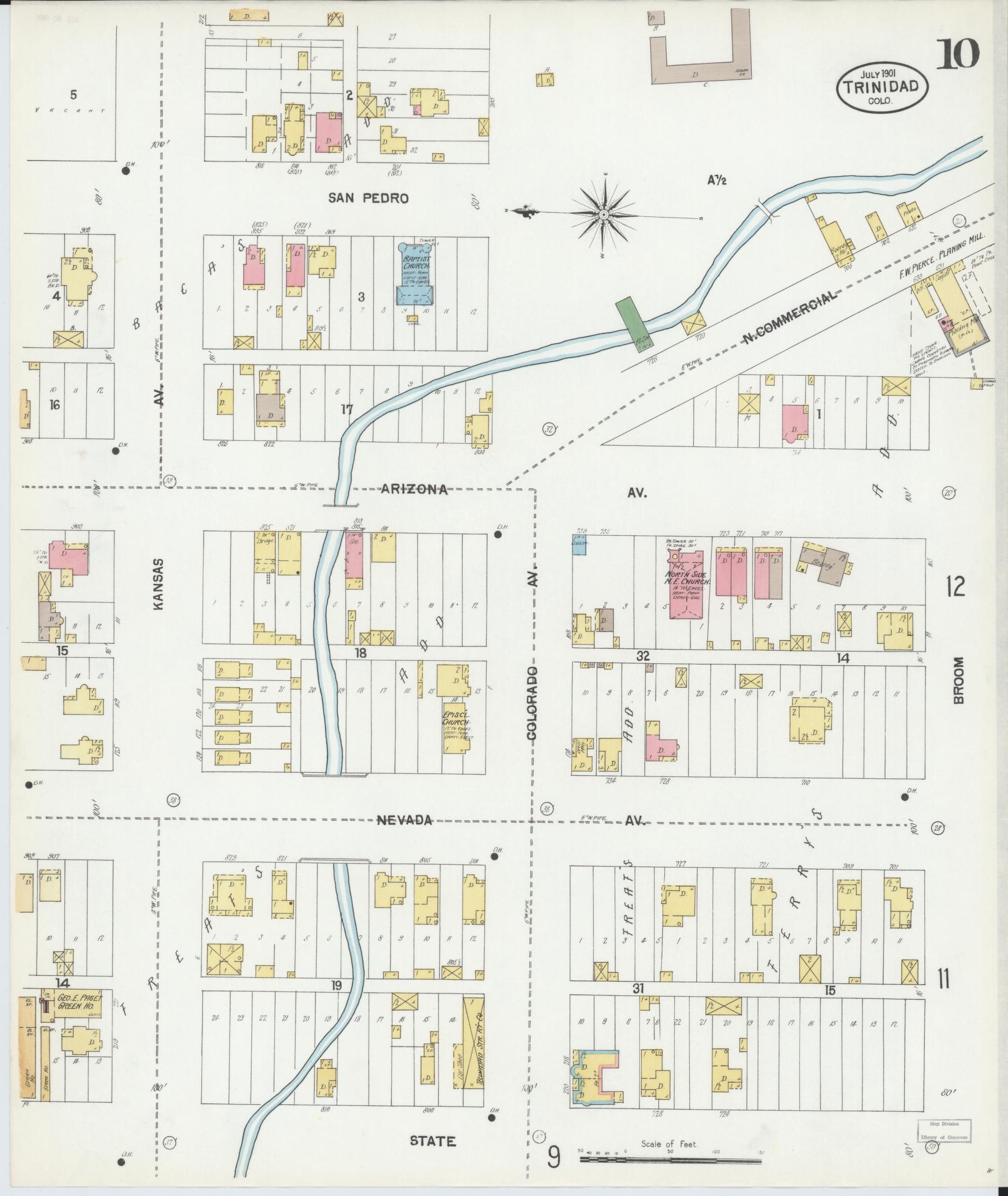 Sanborn Fire Insurance Map from Trinidad, Las Animas County, Colorado (1901), Sheet #0010 - Complete Map Set gallery image, historic Sanborn map, vintage wall art, Colorado Colorado