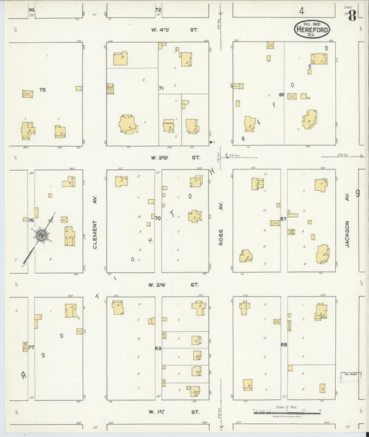 Sanborn Fire Insurance Map from Hereford, Deaf Smith County, Texas (1920), Sheet #0008 - Historic Sanborn Fire Insurance Map Print, vintage old map wall art, antique decor, genealogy gift, Texas Texas map