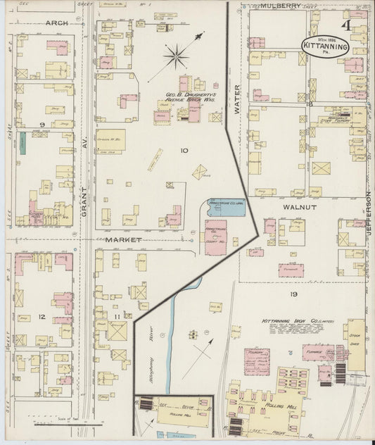 Sanborn Fire Insurance Map from Kittanning, Armstrong County, Pennsylvania (1886), Sheet #0004 - Historic Sanborn Fire Insurance Map Print, vintage old map wall art, antique decor, genealogy gift, Pennsylvania Pennsylvania map