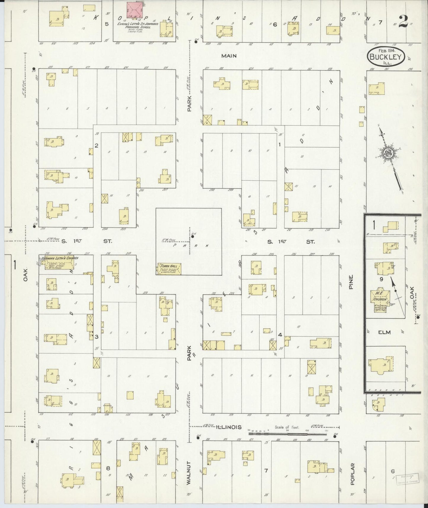 Sanborn Fire Insurance Map from Buckley, Iroquois County, Illinois (1914), Sheet #0002 - Historic Sanborn Fire Insurance Map Print, vintage old map wall art, antique decor, genealogy gift, Illinois Illinois map