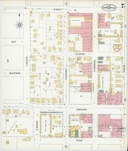 Sanborn Fire Insurance Map from Gainesville, Cooke County, Texas (1902), Sheet #0007 - Complete Map Set gallery image, historic Sanborn map, vintage wall art, Texas Texas