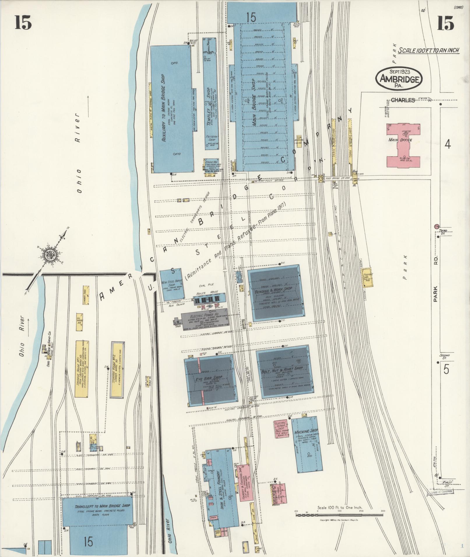 Sanborn Fire Insurance Map from Ambridge, Beaver County, Pennsylvania (1923), Sheet #0015 - Historic Sanborn Fire Insurance Map Print, vintage old map wall art, antique decor, genealogy gift, Pennsylvania Pennsylvania map
