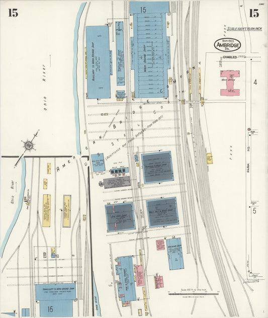 Sanborn Fire Insurance Map from Ambridge, Beaver County, Pennsylvania (1923), Sheet #0015 - Historic Sanborn Fire Insurance Map Print, vintage old map wall art, antique decor, genealogy gift, Pennsylvania Pennsylvania map