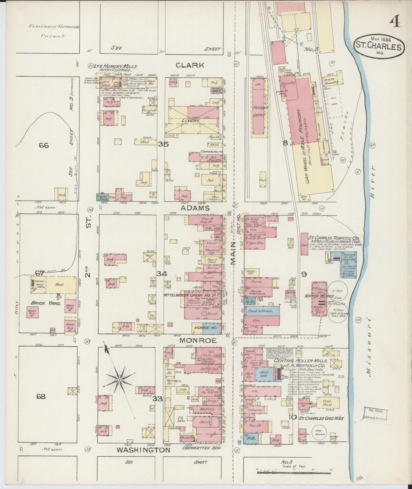 Sanborn Fire Insurance Map from Saint Charles, Saint Charles County, Missouri (1886), Sheet #0004 - Complete Map Set gallery image, historic Sanborn map, vintage wall art, Missouri Missouri