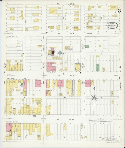 Sanborn Fire Insurance Map from Cass Lake, Cass County, Minnesota (1908), Sheet #0003 - Historic Sanborn Fire Insurance Map Print, vintage old map wall art, antique decor, genealogy gift, Minnesota Minnesota map
