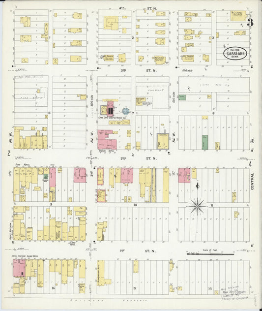 Sanborn Fire Insurance Map from Cass Lake, Cass County, Minnesota (1908), Sheet #0003 - Historic Sanborn Fire Insurance Map Print, vintage old map wall art, antique decor, genealogy gift, Minnesota Minnesota map
