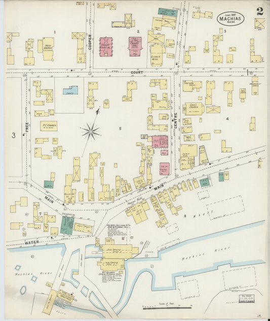 Sanborn Fire Insurance Map from Machias, Washington County, Maine (1897), Sheet #0002 - Historic Sanborn Fire Insurance Map Print, vintage old map wall art, antique decor, genealogy gift, Maine Maine map