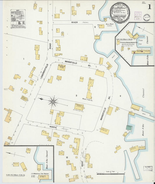 Sanborn Fire Insurance Map from Jonesport, Washington County, Maine (1901), Sheet #0001 - Historic Sanborn Fire Insurance Map Print, vintage old map wall art, antique decor, genealogy gift, Maine Maine map
