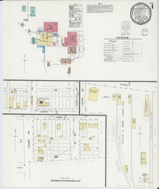 Sanborn Fire Insurance Map from Eveleth, Saint Louis County, Minnesota (1900), Sheet #0001 - Complete Map Set gallery image, historic Sanborn map, vintage wall art, Minnesota Minnesota