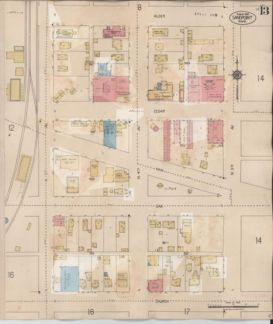 Sanborn Fire Insurance Map from Sandpoint, Bonner County, Idaho (1948), Sheet #0013 - Historic Sanborn Fire Insurance Map Print, vintage old map wall art, antique decor, genealogy gift, Idaho Idaho map