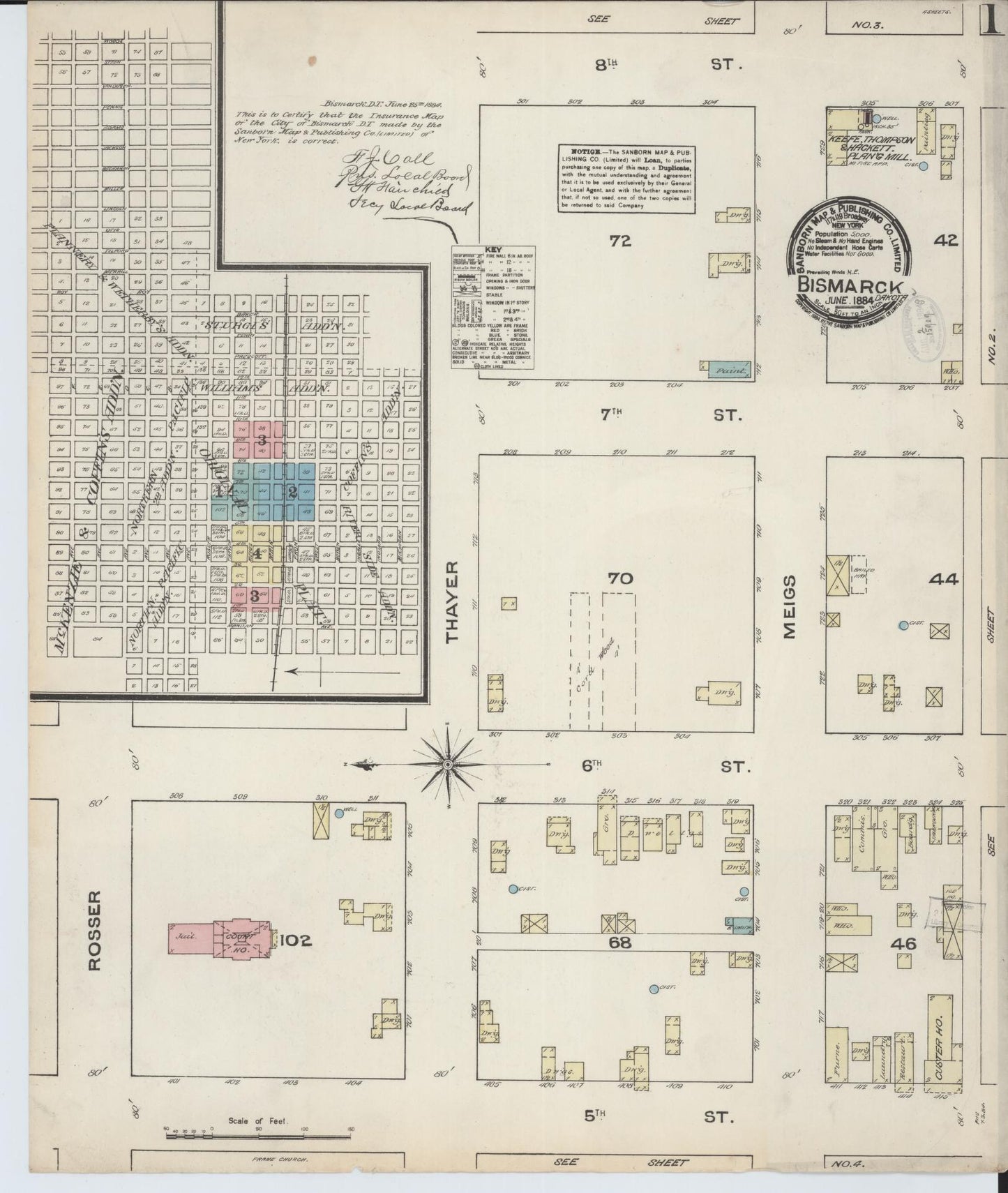 Sanborn Fire Insurance Map from Bismarck, Burleigh County, North Dakota (1884), Sheet #0001 - Complete Map Set gallery image, historic Sanborn map, vintage wall art, North Dakota North Dakota