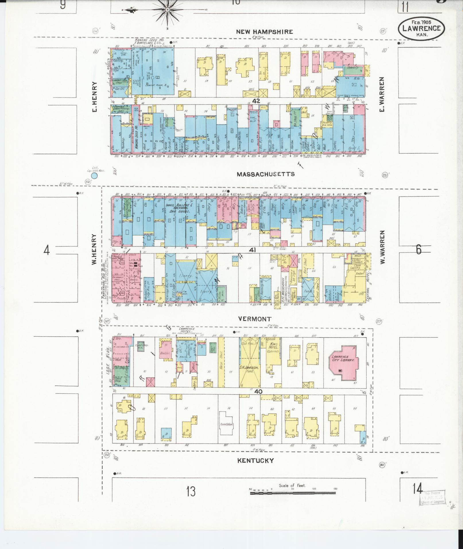 Sanborn Fire Insurance Map from Lawrence, Douglas County, Kansas (1905), Sheet #0005 - Historic Sanborn Fire Insurance Map Print, vintage old map wall art, antique decor, genealogy gift, Kansas Kansas map