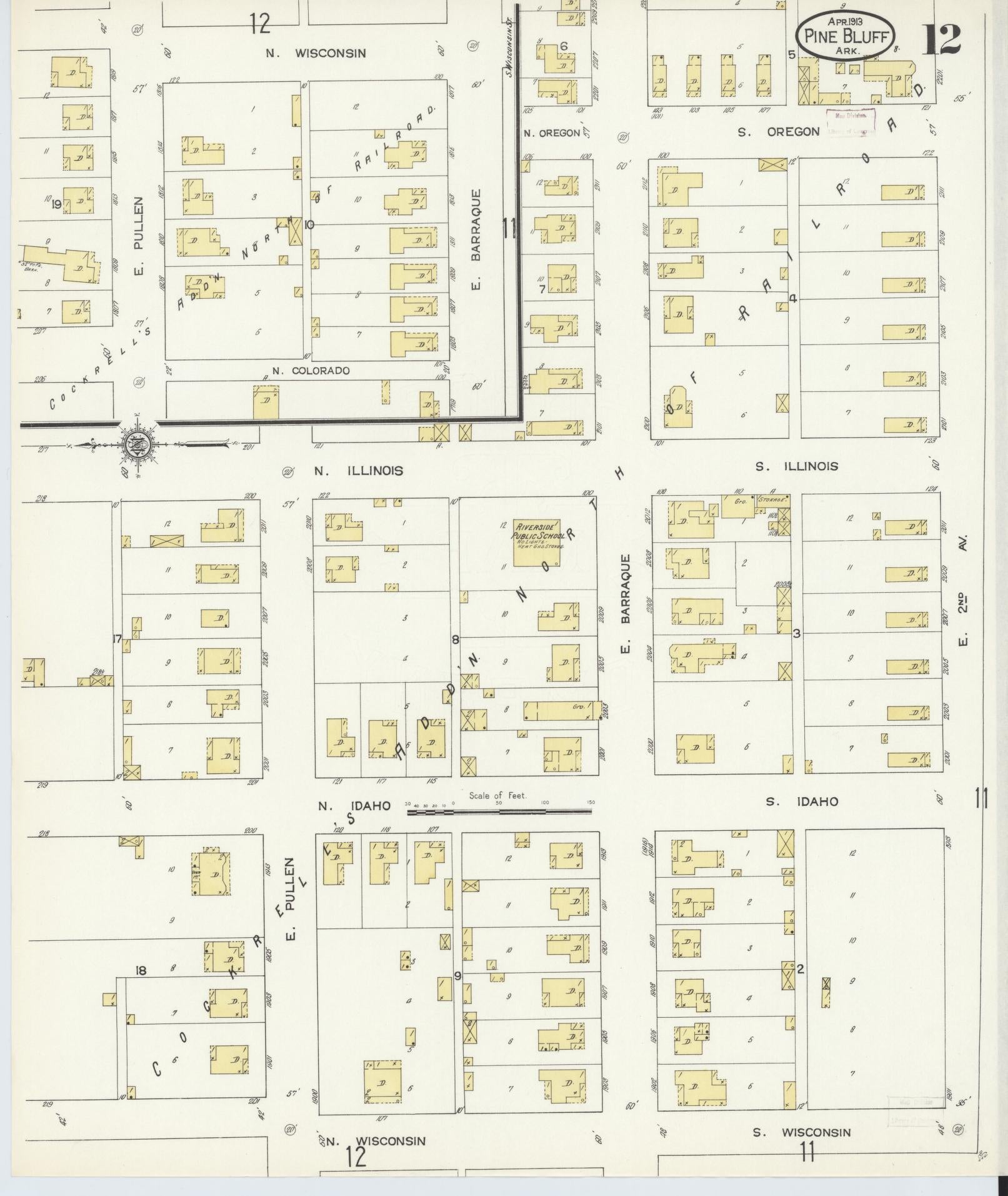 Sanborn Fire Insurance Map from Pine Bluff, Jefferson County, Arkansas (1913), Sheet #0012 - Complete Map Set gallery image, historic Sanborn map, vintage wall art, Arkansas Arkansas