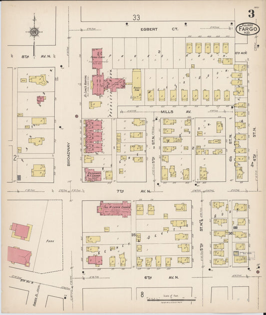 Sanborn Fire Insurance Map from Fargo, Cass County, North Dakota (1922), Sheet #0003 - Historic Sanborn Fire Insurance Map Print, vintage old map wall art, antique decor, genealogy gift, North Dakota North Dakota map