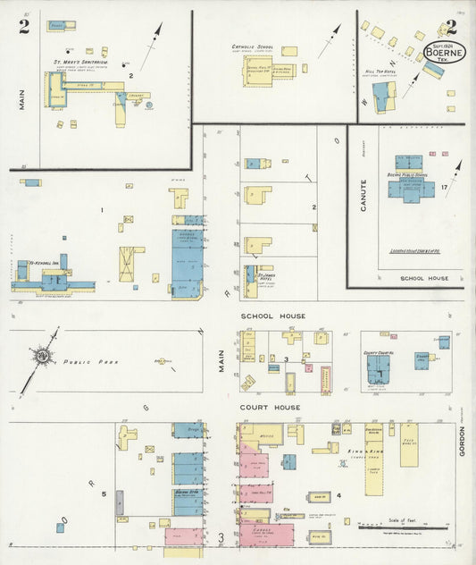 Sanborn Fire Insurance Map from Boerne, Kendall County, Texas (1924), Sheet #0002 - Historic Sanborn Fire Insurance Map Print, vintage old map wall art, antique decor, genealogy gift, Texas Texas map