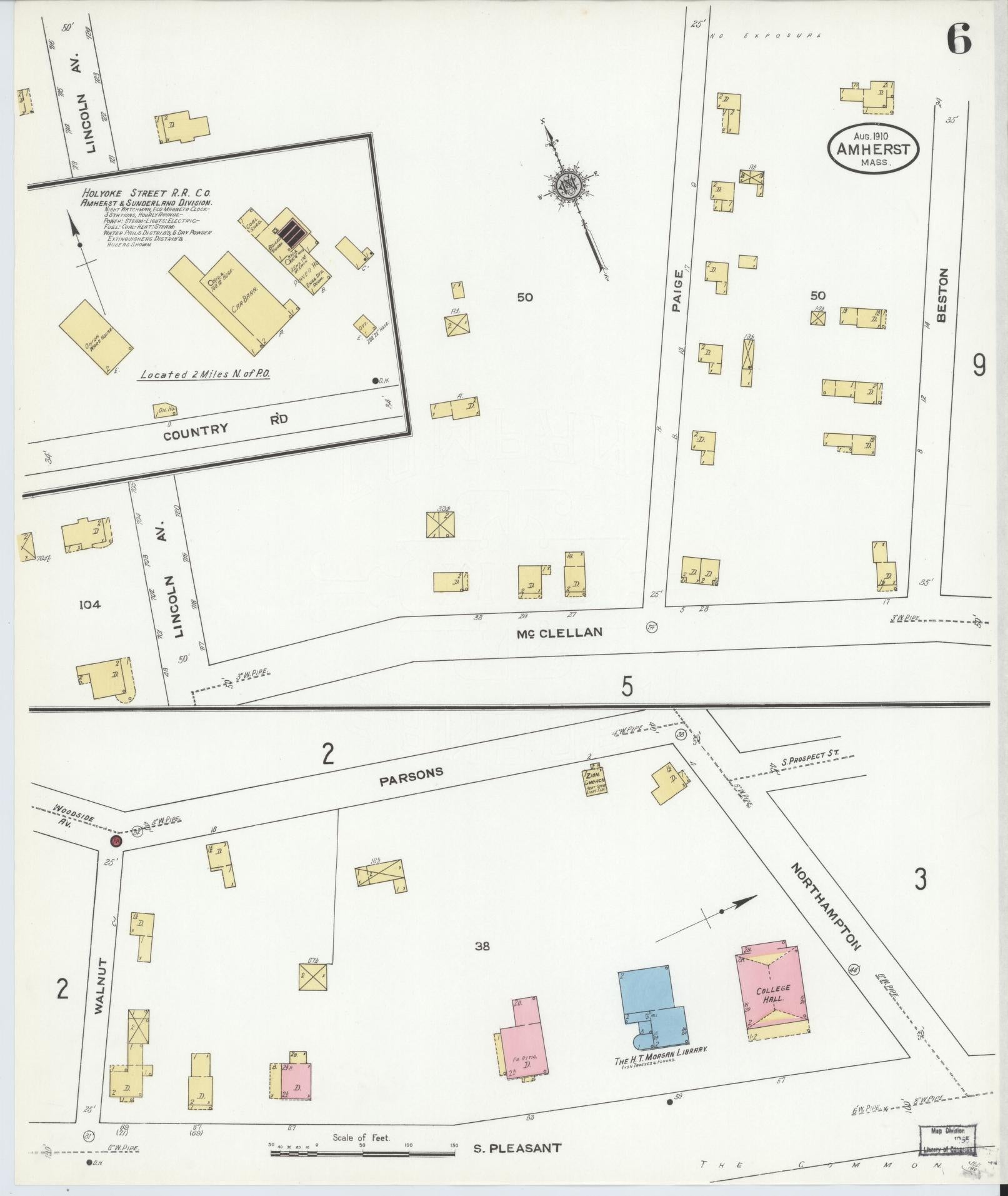 Sanborn Fire Insurance Map from Amherst, Hampshire County, Massachusetts (1910), Sheet #0006 - Historic Sanborn Fire Insurance Map Print, vintage old map wall art, antique decor, genealogy gift, Massachusetts Massachusetts map