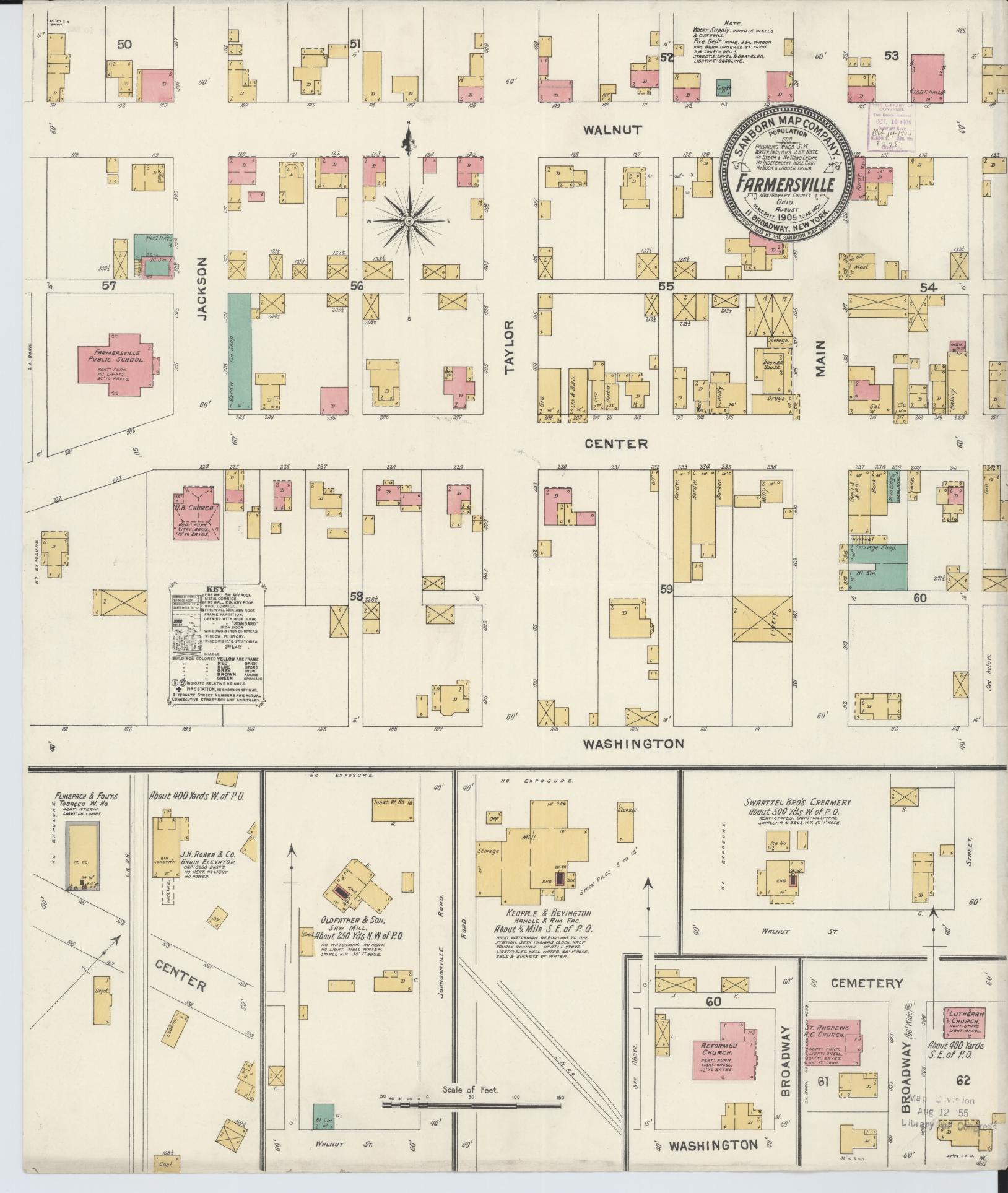 Sanborn Fire Insurance Map from Farmersville, Montogomery County, Ohio (1905), Sheet #0001 - Historic Sanborn Fire Insurance Map Print, vintage old map wall art, antique decor, genealogy gift, Ohio Ohio map