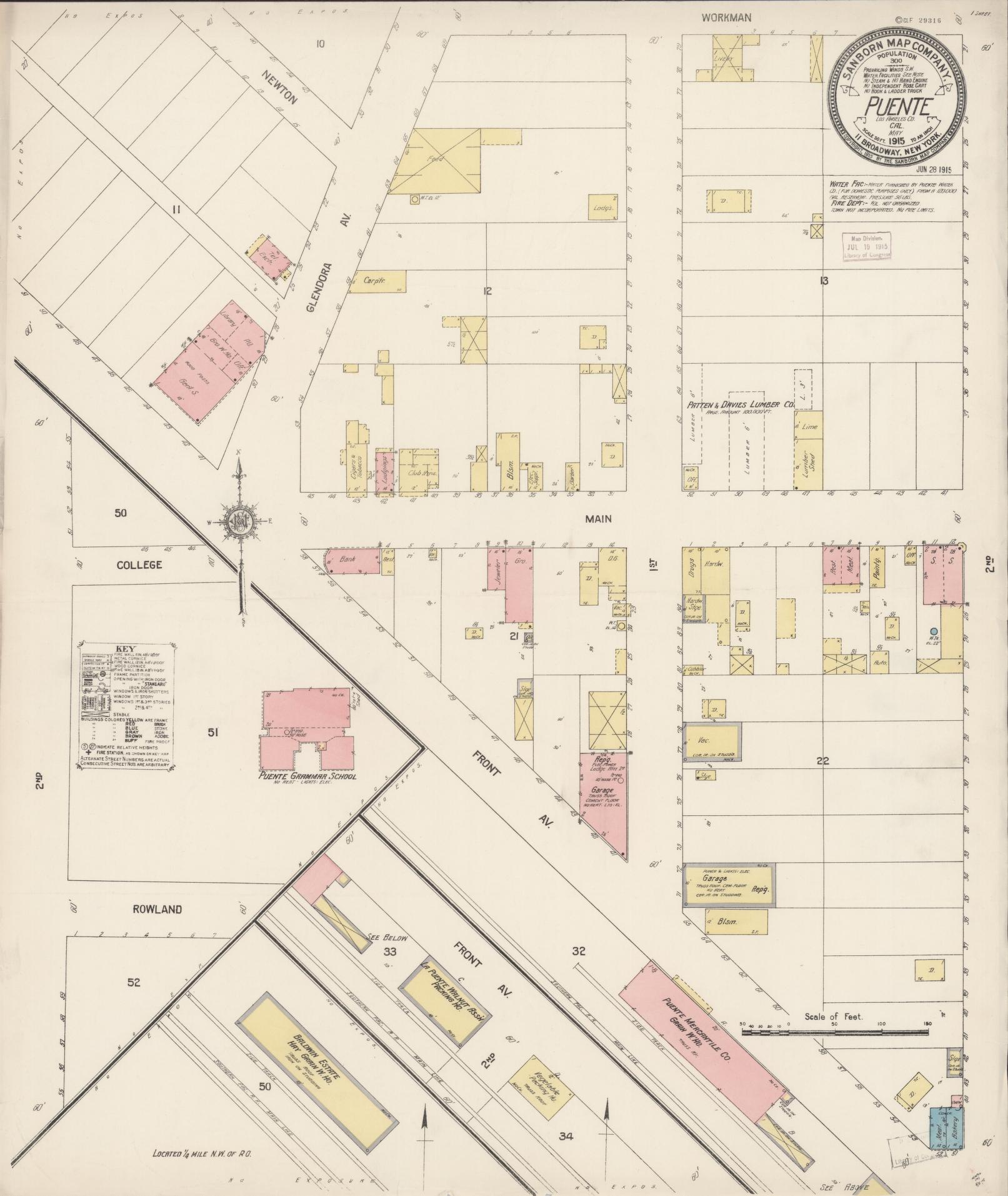Sanborn Fire Insurance Map from Puente, Los Angeles County, California. (1915) – Historic Sanborn Fire Insurance Map Print