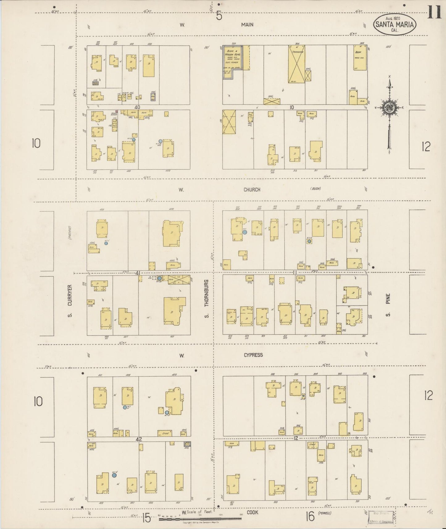 Sanborn Fire Insurance Map from Santa Maria, Santa Barbara County, California (1920), Sheet #0011 - Complete Map Set gallery image, historic Sanborn map, vintage wall art, California California