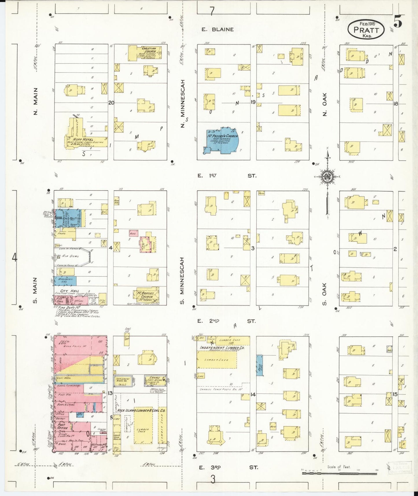 Sanborn Fire Insurance Map from Pratt, Pratt County, Kansas (1916), Sheet #0005 - Complete Map Set gallery image, historic Sanborn map, vintage wall art, Kansas Kansas