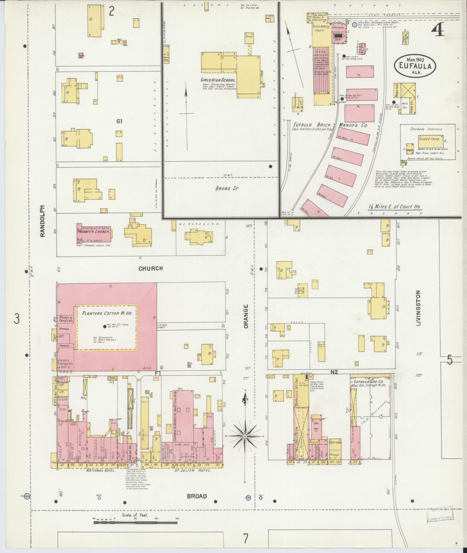 Sanborn Fire Insurance Map from Eufaula, Barbour County, Alabama (1903), Sheet #0004 - Historic Sanborn Fire Insurance Map Print, vintage old map wall art, antique decor, genealogy gift, Alabama Alabama map