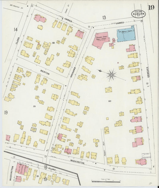 Sanborn Fire Insurance Map from Auburn, Cayuga County, New York (1898), Sheet #0019 - Historic Sanborn Fire Insurance Map Print, vintage old map wall art, antique decor, genealogy gift, New York New York map