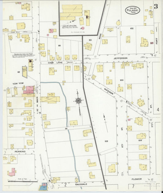 Sanborn Fire Insurance Map from Pulaski, Giles County, Tennessee (1910), Sheet #0003 - Historic Sanborn Fire Insurance Map Print, vintage old map wall art, antique decor, genealogy gift, Tennessee Tennessee map